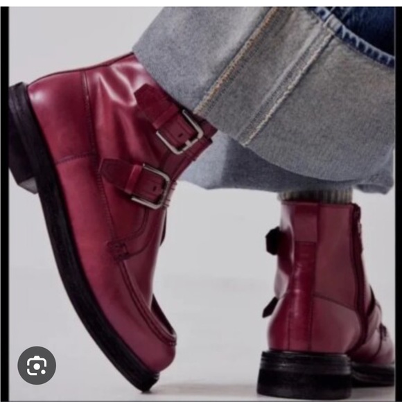 Free People Burgundy Leather Buckle Ankle Boots – Size 6M - Picture 7 of 9